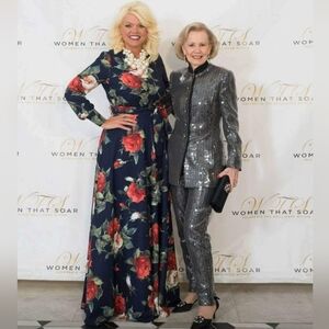 Italian Designer Long Sleeve Floral Gown Prom Mother of the Bride long formal